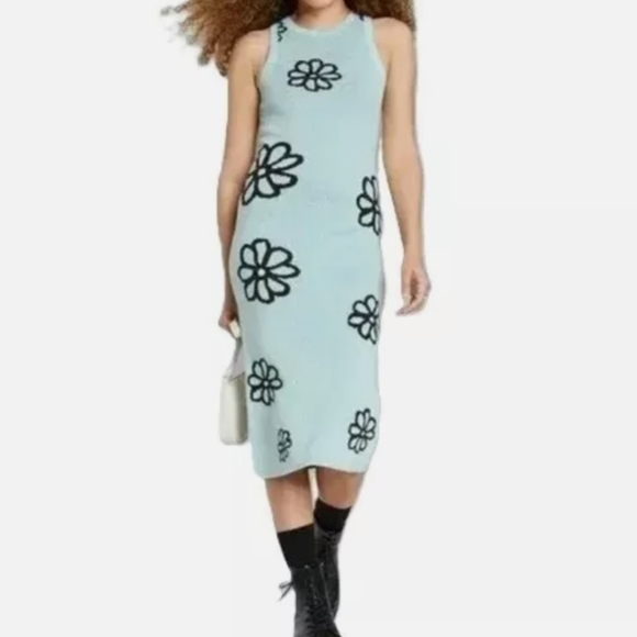 wild fable Dresses & Skirts - Wild Fable Women's Sleeveless Jacquard Floral Midi Sweater Dress Blue/Green Sz